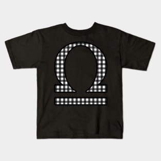 Libra Zodiac Horoscope Symbol in Black and White Gingham Pattern Kids T-Shirt